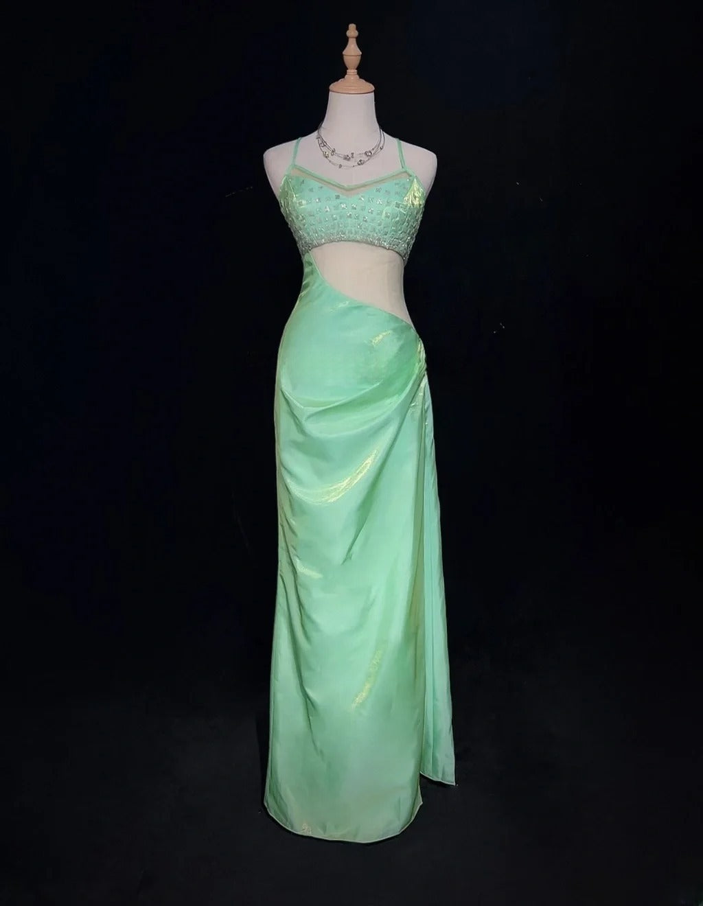 Beauty Prom Dress Light Green Spaghetti Straps Gala Dress Evening Dresses Party Dress D2994