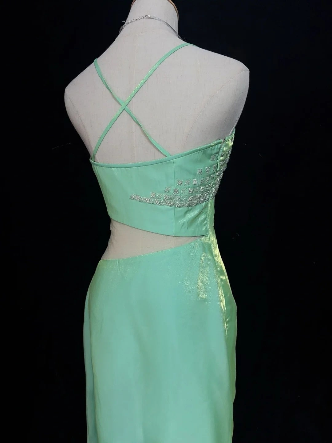 Beauty Prom Dress Light Green Spaghetti Straps Gala Dress Evening Dresses Party Dress D2994
