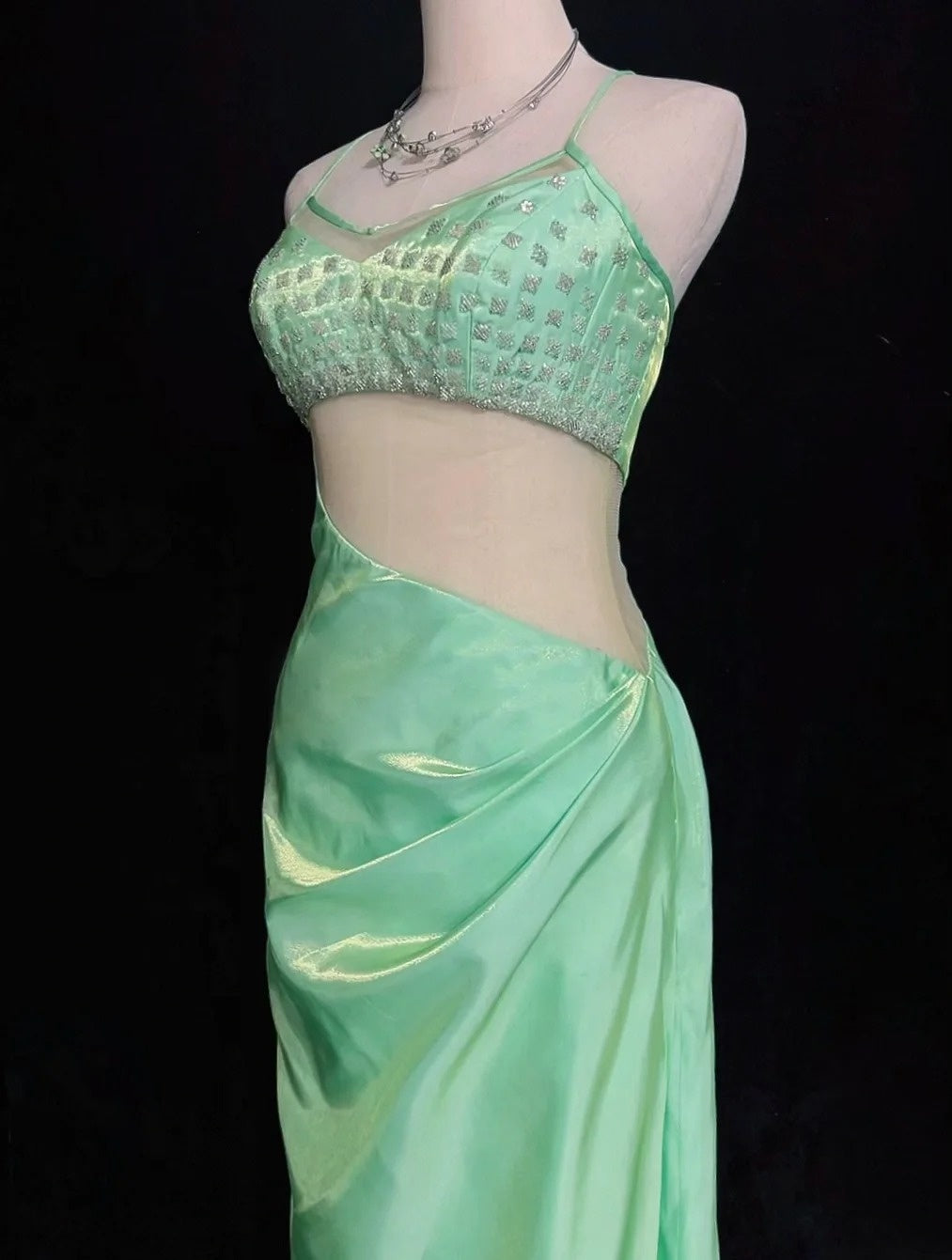 Beauty Prom Dress Light Green Spaghetti Straps Gala Dress Evening Dresses Party Dress D2994