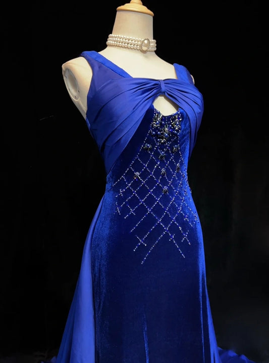 Gorgeous Prom Dress A Line Blue Straps Gala Dress Evening Dresses D2996