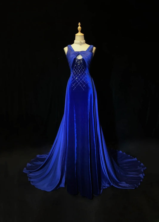 Gorgeous Prom Dress A Line Blue Straps Gala Dress Evening Dresses D2996