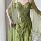 Elegant Prom Dress Green Spaghetti Straps Pleated Gala Dress Evening Dresses D2997