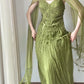 Elegant Prom Dress Green Spaghetti Straps Pleated Gala Dress Evening Dresses D2997