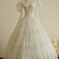 Charming High Collar Lace Pleated Tiered Wedding Dress D2999