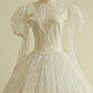 Charming High Collar Lace Pleated Tiered Wedding Dress D2999