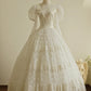 Charming High Collar Lace Pleated Tiered Wedding Dress D2999