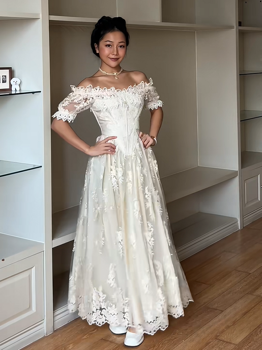 Elegant Prom Dress A Line Off Shoulder Lace Evening Dress Gala Dress D3000