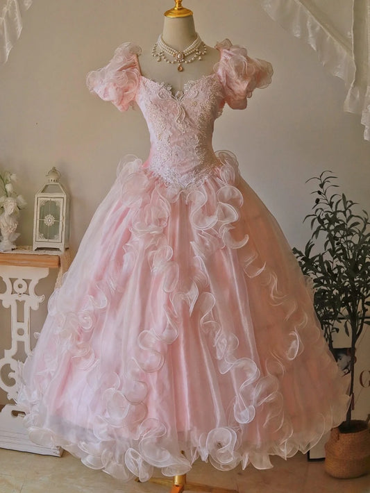 Cute Prom Dress Sweetheart Ruffle Backless Ball Gown Evening Dress Sweet 16th Dress D3003