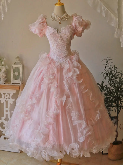Cute Prom Dress Sweetheart Ruffle Backless Ball Gown Evening Dress Sweet 16th Dress D3003