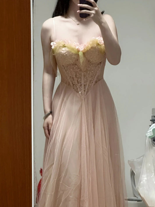 Pretty Prom Dress A Line Spaghetti Straps Pleated Party Dress Gala Dress D3005