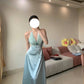Sweet Prom Dress Light Blue A Line V-neck Party Dress Gala Dress  D3006