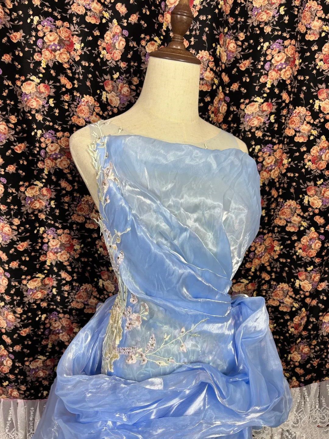 Shiny Prom Dress Light Blue Crew Neck Pleated Party Dress Gala Dress Evening Dress  D3007