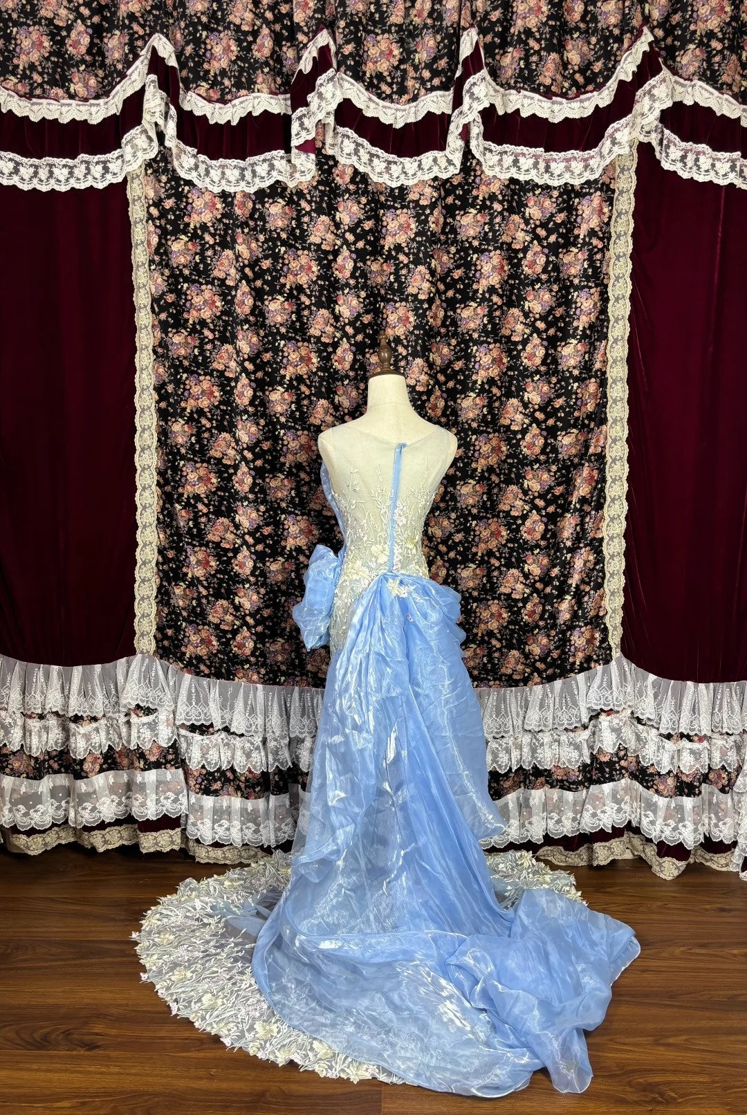 Shiny Prom Dress Light Blue Crew Neck Pleated Party Dress Gala Dress Evening Dress  D3007