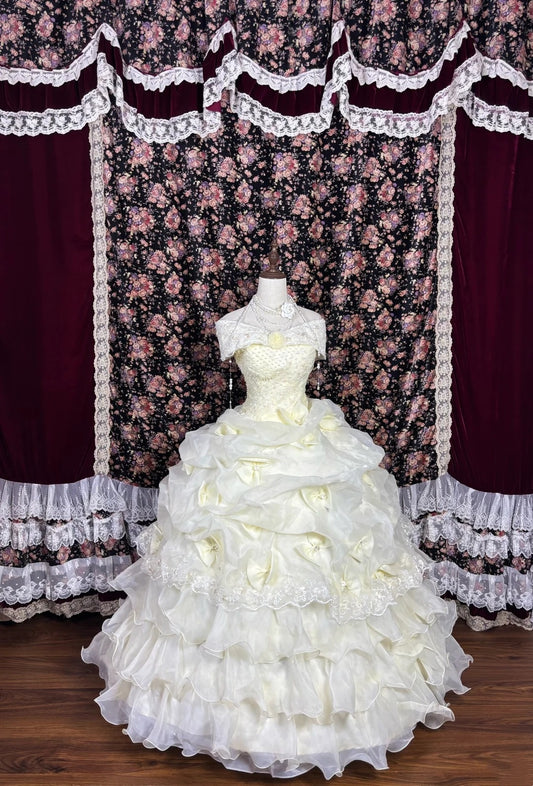 Cute Prom Dress Off Shoulder Ruffle Ball Gown Evening Dress Quinceanera Dress    D3015