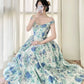Beauty Prom Dress Off Shoulder Pleated Print Evening Dress Birthday Party Dress Gala Dress    D3021