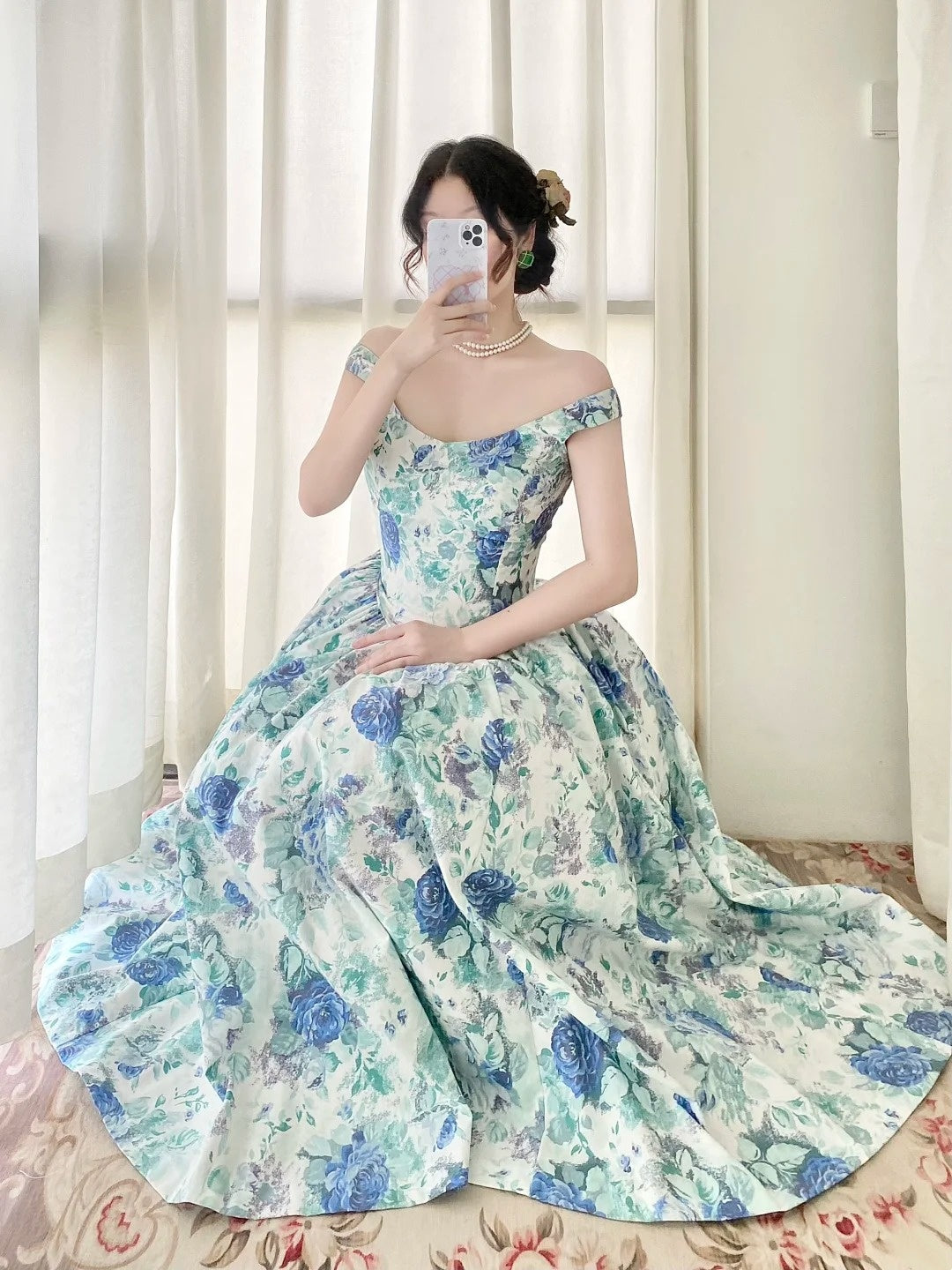 Beauty Prom Dress Off Shoulder Pleated Print Evening Dress Birthday Party Dress Gala Dress    D3021