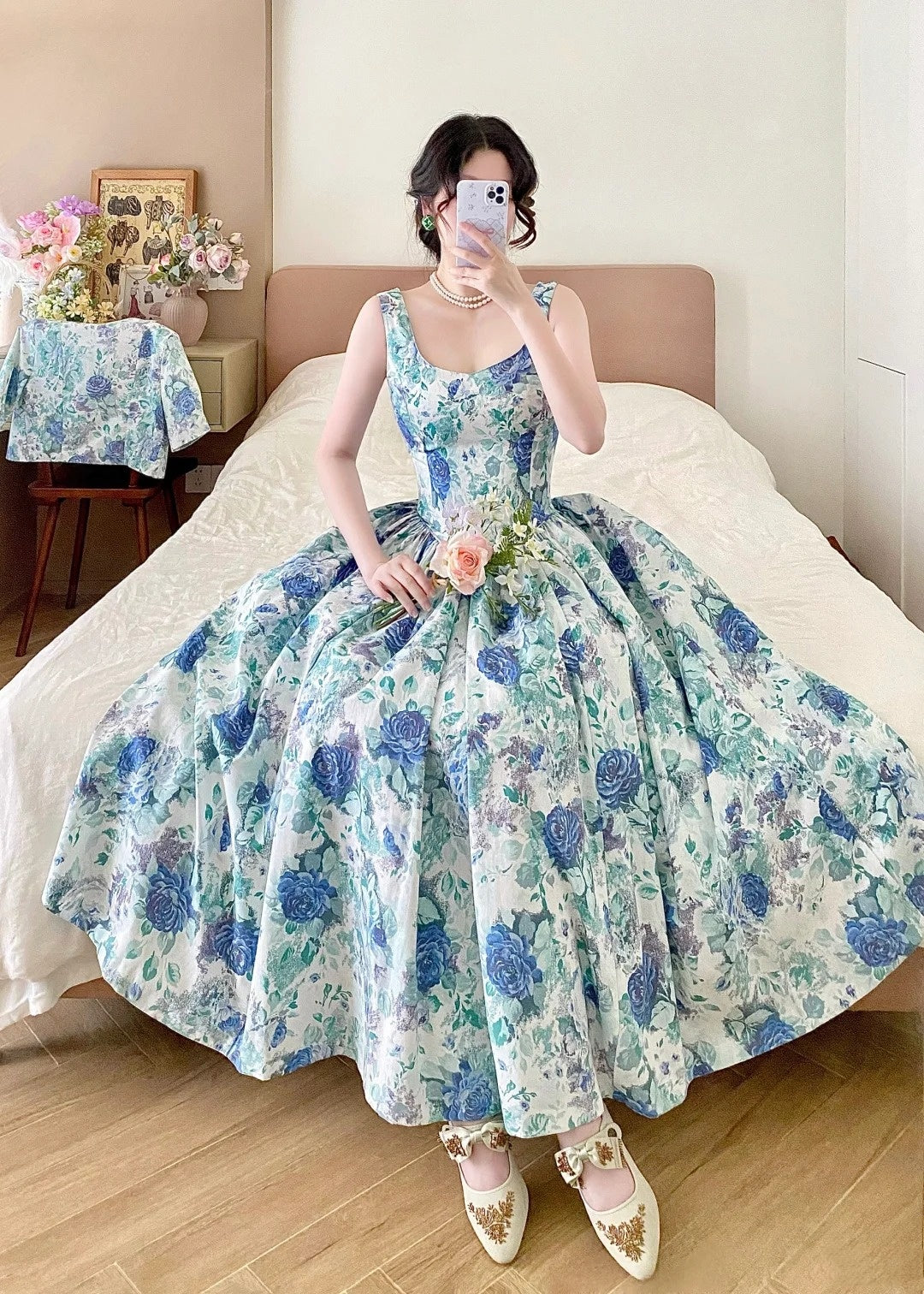 Beauty Prom Dress Off Shoulder Pleated Print Evening Dress Birthday Party Dress Gala Dress    D3021