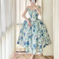 Beauty Prom Dress Off Shoulder Pleated Print Evening Dress Birthday Party Dress Gala Dress    D3021
