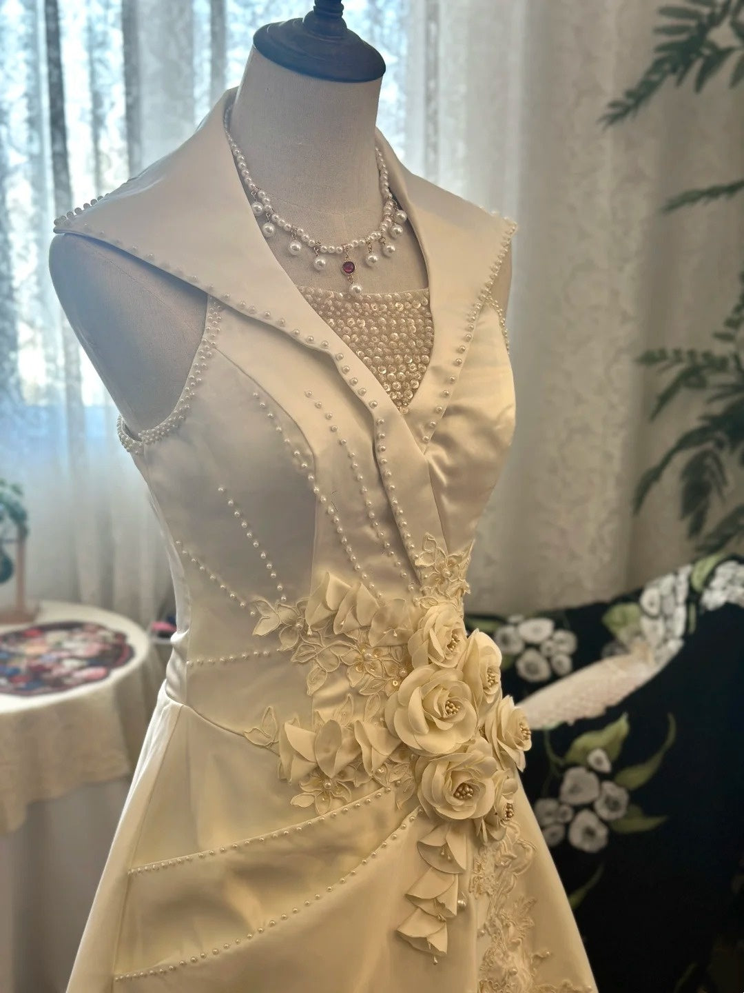 Elegant Prom Dress A Line V-neck Flower Evening Dress Gala Dress    D3024