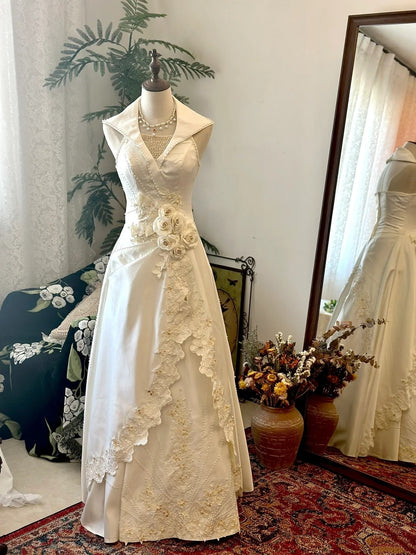Elegant Prom Dress A Line V-neck Flower Evening Dress Gala Dress    D3024