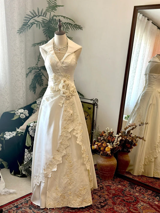 Elegant Prom Dress A Line V-neck Flower Evening Dress Gala Dress    D3024