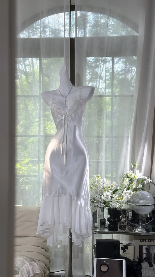 Sexy Prom Dress White Spaghetti Straps Ruffle Cocktail Dress Birthday Party Dress D3031