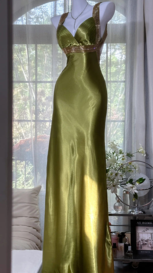 Gorgeous Prom Dress Green Spaghetti Straps Backless Evening Dress Gala Dress D3032