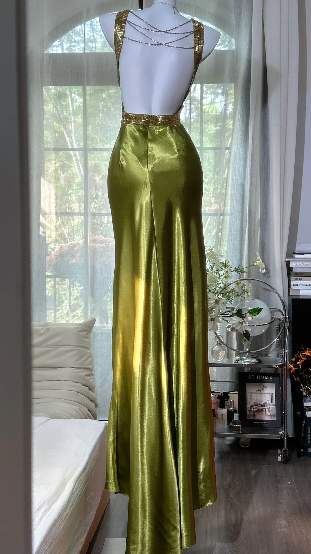 Gorgeous Prom Dress Green Spaghetti Straps Backless Evening Dress Gala Dress D3032