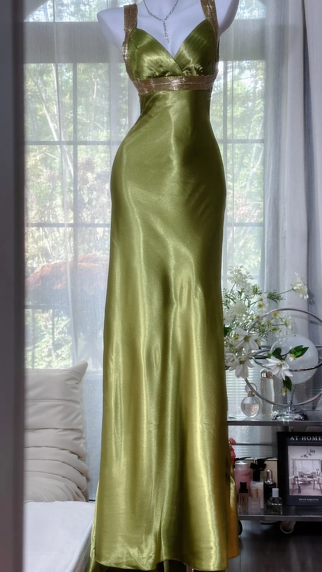 Gorgeous Prom Dress Green Spaghetti Straps Backless Evening Dress Gala Dress D3032