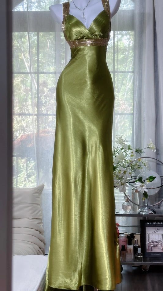 Gorgeous Prom Dress Green Spaghetti Straps Backless Evening Dress Gala Dress D3032