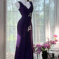 Gorgeous Prom Dress Dark Purple V-neck Pleated Evening Dress Gala Dress D3034