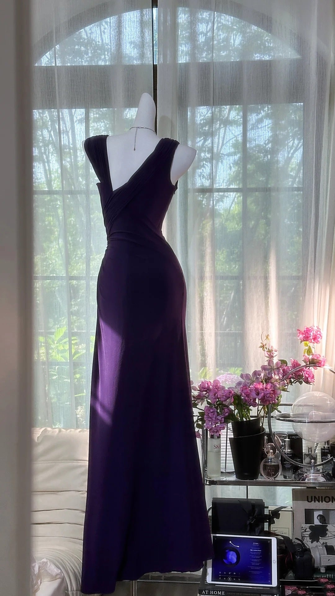 Gorgeous Prom Dress Dark Purple V-neck Pleated Evening Dress Gala Dress D3034