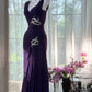Gorgeous Prom Dress Dark Purple V-neck Pleated Evening Dress Gala Dress D3034