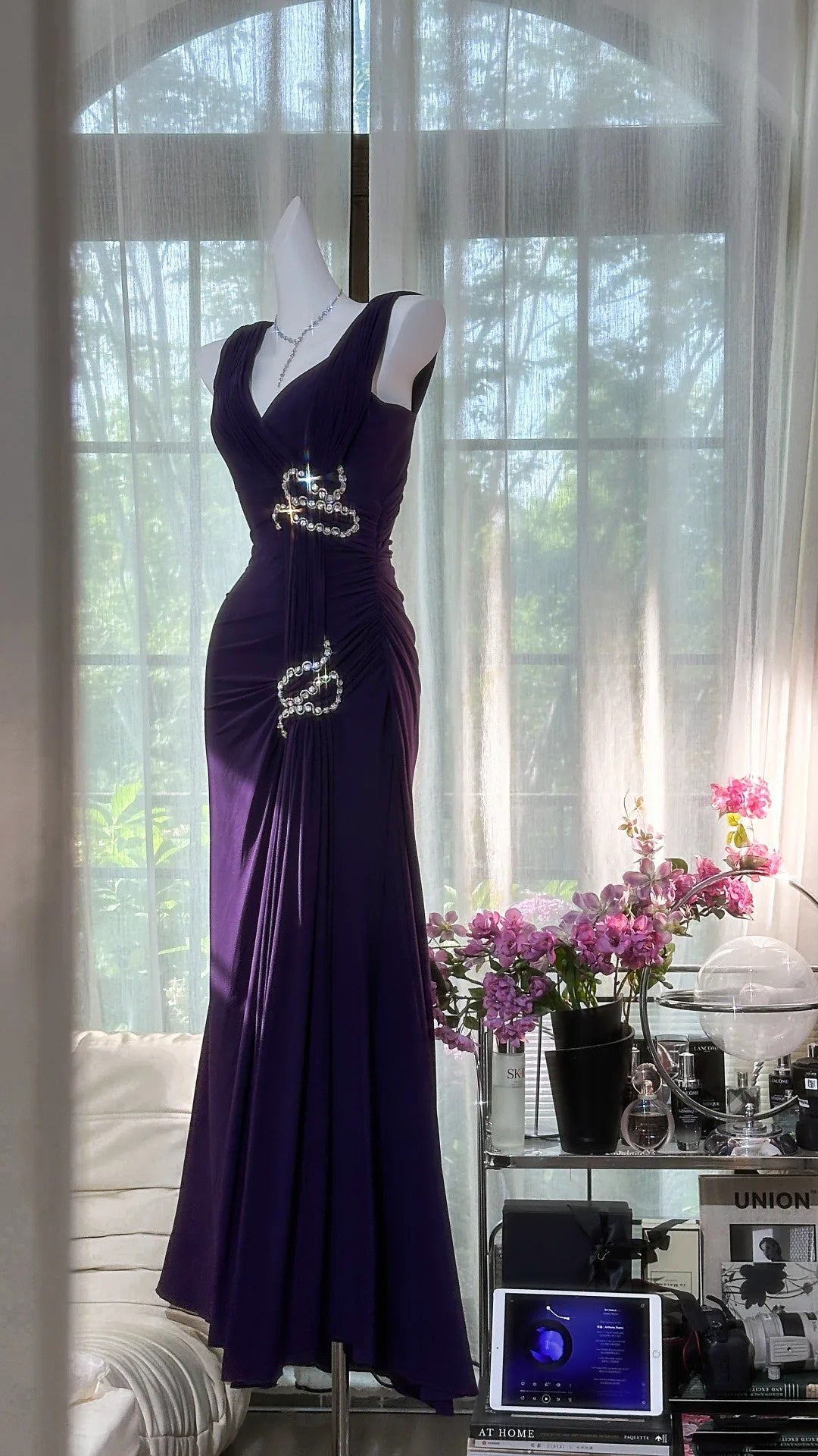 Gorgeous Prom Dress Dark Purple V-neck Pleated Evening Dress Gala Dress D3034