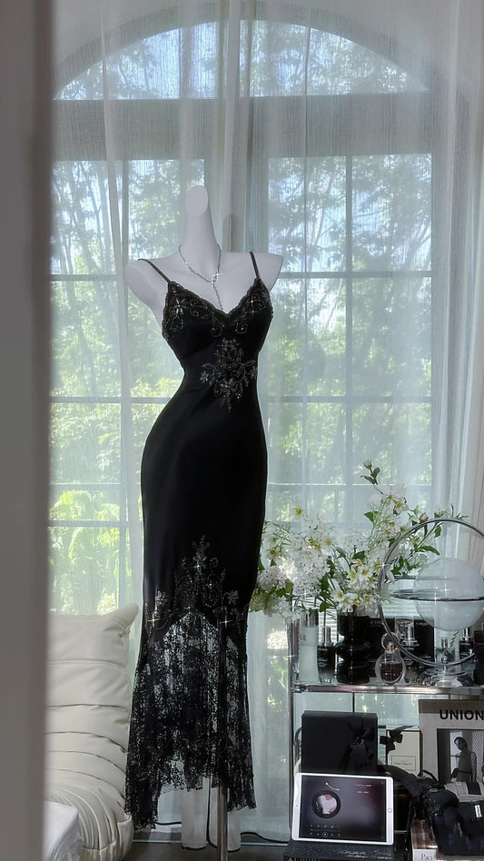 Sexy Prom Dress Black Spaghetti Straps Lace Birthday Party Dress Cocktail Dress D3035