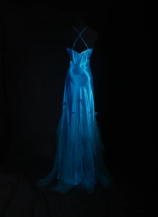 Gorgeous Prom Dress Blue V-neck Evening Dresses Birthday Party Dress Cocktail Dress D3036