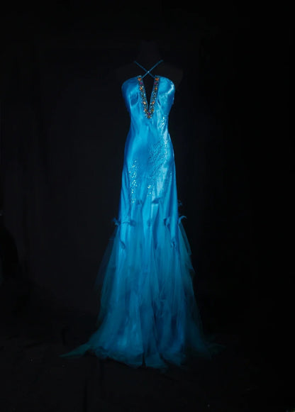 Gorgeous Prom Dress Blue V-neck Evening Dresses Birthday Party Dress Cocktail Dress D3036