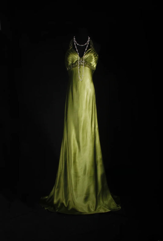 Gorgeous Prom Dress Green A Line Halter Pleated Evening Dresses Gala Dress D3039