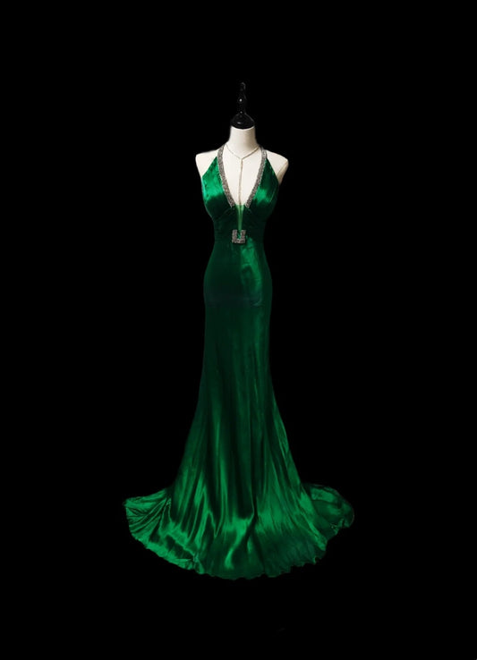 Elegant Prom Dress Dark Green Spaghetti Straps Mermaid Evening Dresses Gala Dress D3046