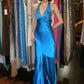 Stunning Prom Dress Blue Halter Mermaid Evening Dresses Gala Dress Party Dress D3049