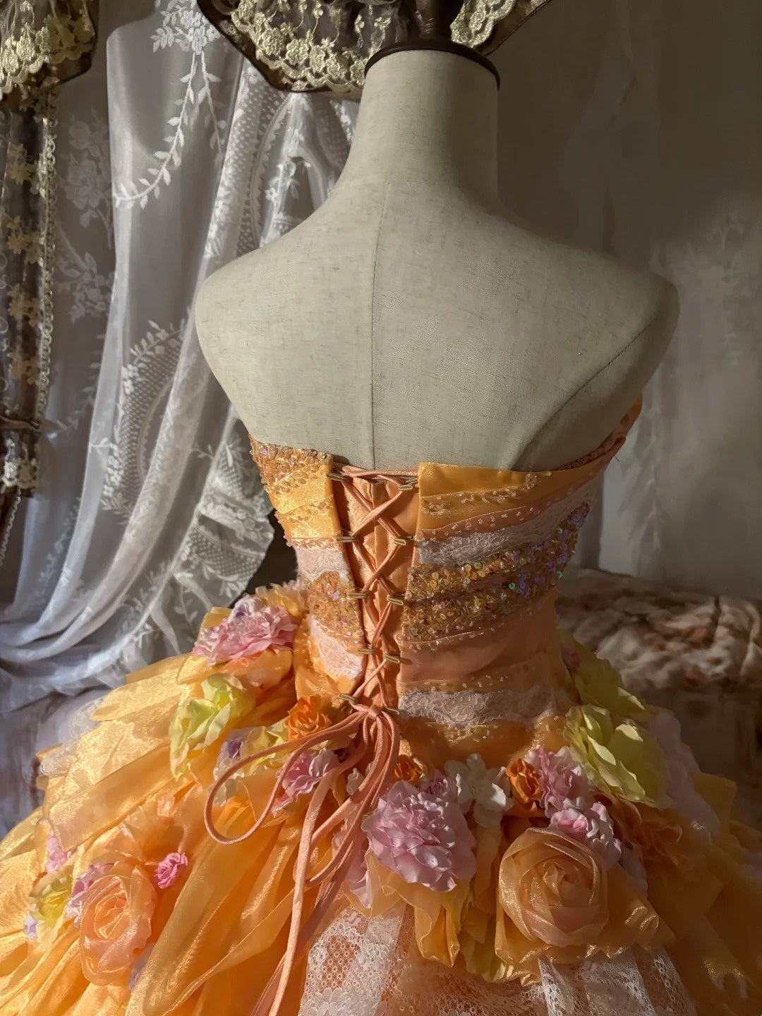 Beauty Prom Dress Strapless Flower Tiered Ball Gown Evening Dress Sweet 16 Dress    D3052