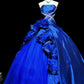 Charming Prom Dress Blue Strapless Ruffle Ball Gown Evening Dress Birthday Party Dress     D3053