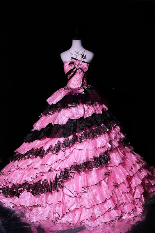 Stunning Prom Dress Strapless Pleated Tiered Ball Gown Evening Dress Sweet 16 Dress      D3054