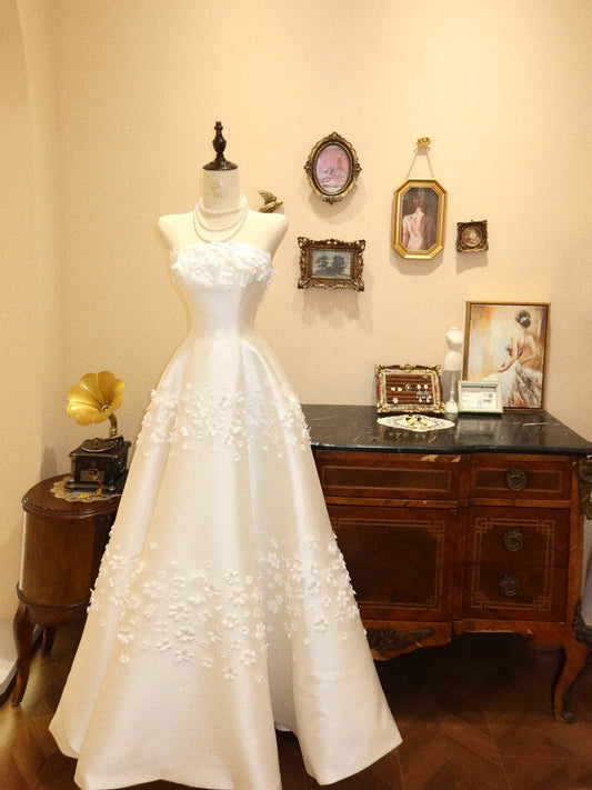 Elegant Prom Dress A Line Strapless Floral Evening Dress Gala Dress      D3055