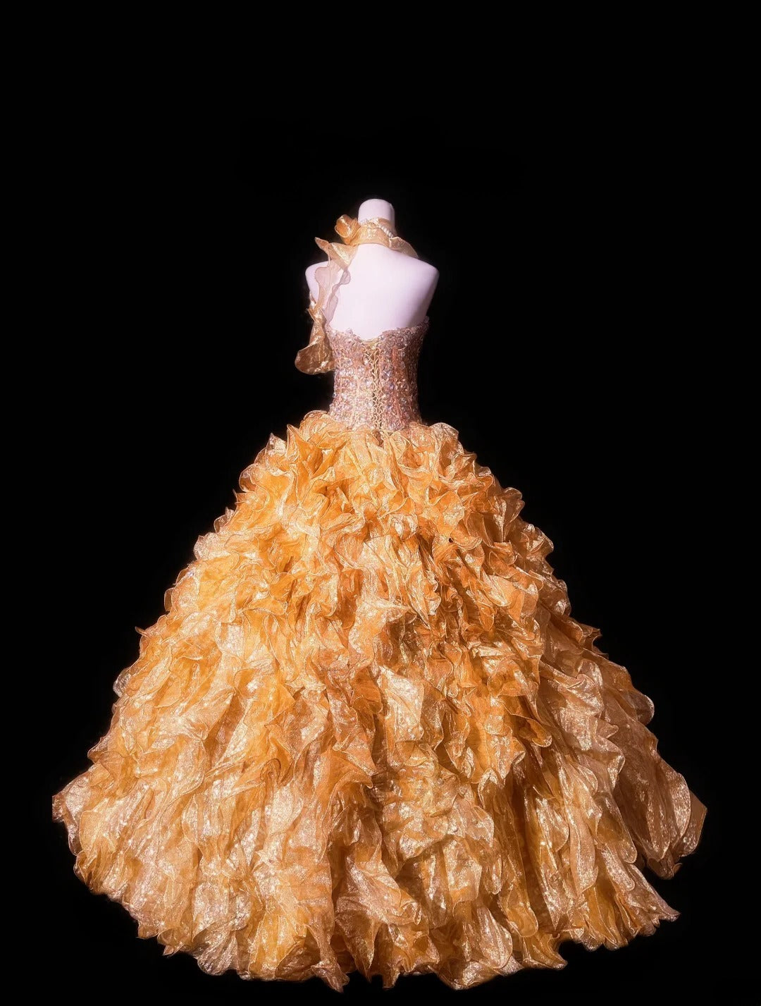 Shiny Prom Dress Strapless Ruffle Evening Dress Birthday Party Dress Quinceanera Dress      D3058
