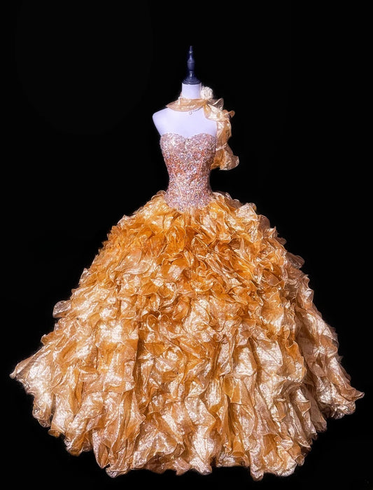 Shiny Prom Dress Strapless Ruffle Evening Dress Birthday Party Dress Quinceanera Dress      D3058