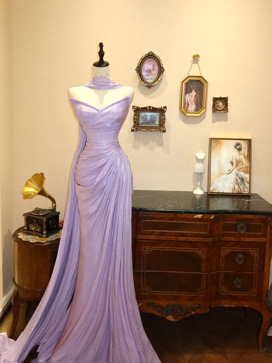 Elegant Prom Dress V-neck Pleated Mermaid Evening Dress Gala Dress        D3060