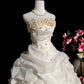 Elegant Ivory Strapless Pleated Flower Wedding Dress D3061