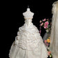 Elegant Ivory Strapless Pleated Flower Wedding Dress D3061