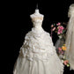 Elegant Ivory Strapless Pleated Flower Wedding Dress D3061